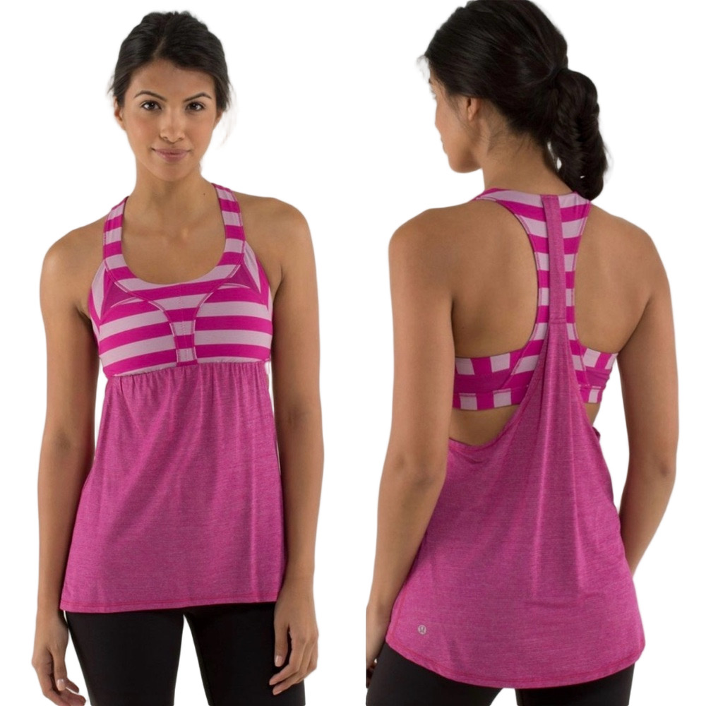 🐞Lululemon run tank heathered raspberry Striped Racerback Tank Top size 6 GUC